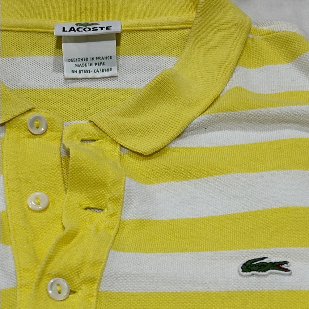 Lacoste Yellow and White Striped Polo Shirt